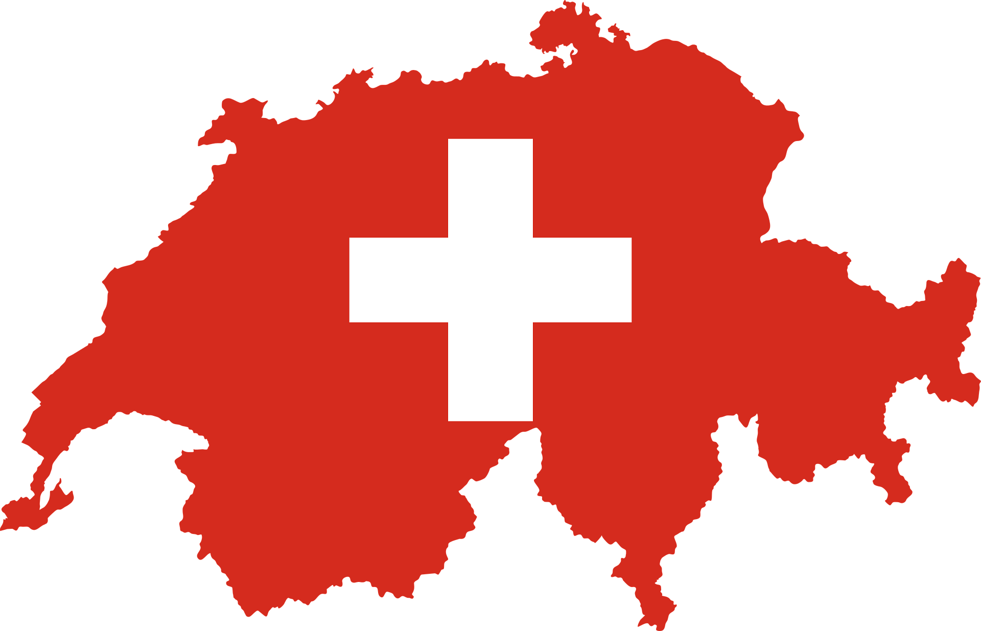 ThinKIQ Standort Schweiz – rote Landkarte mit weißem Kreuz als Symbol der Schweizer Flagge